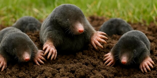 Groupe de taupes dans un jardin